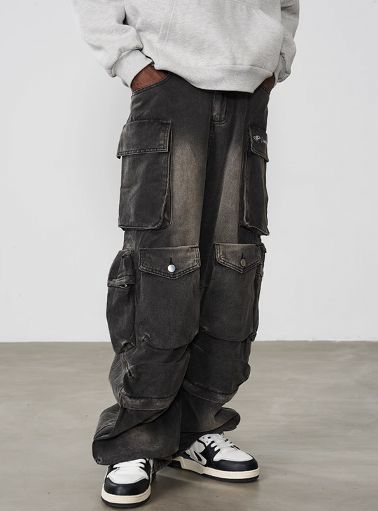 Harsh and Cruel Multi Pocket Washed Baggy Denim