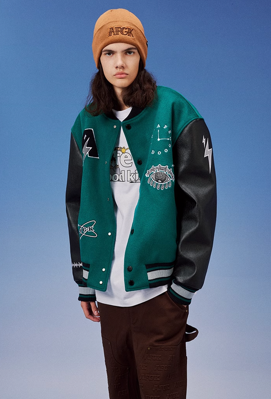 AFGK Smoking Imp Leather Varsity Jacket
