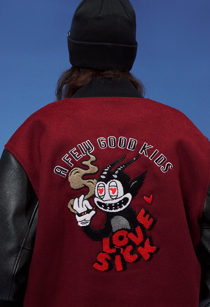 AFGK Smoking Imp Leather Varsity Jacket