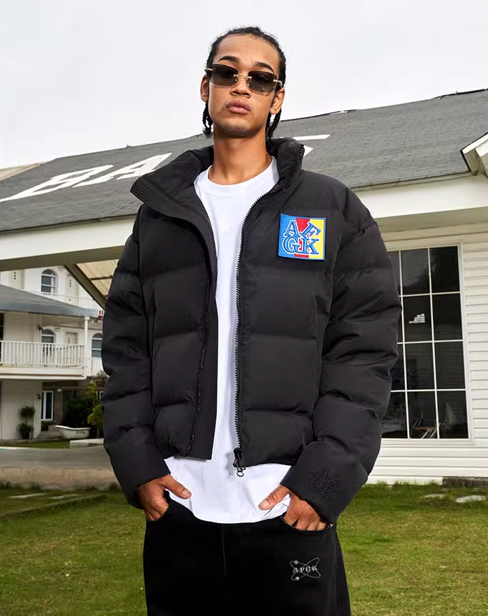 AFGK Embroidered Velcro Logo Puffer Jacket