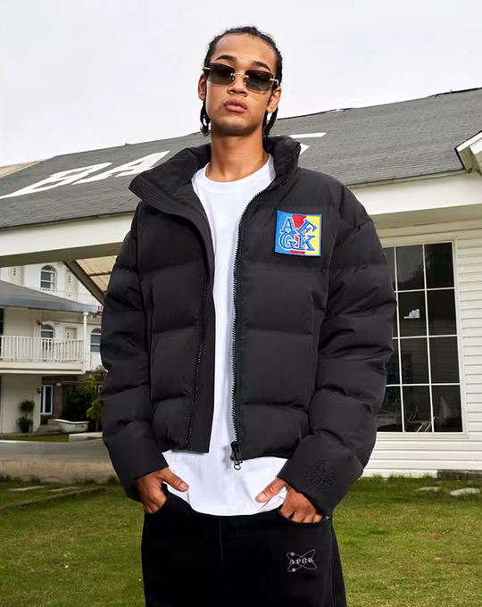 AFGK Embroidered Velcro Logo Puffer Jacket