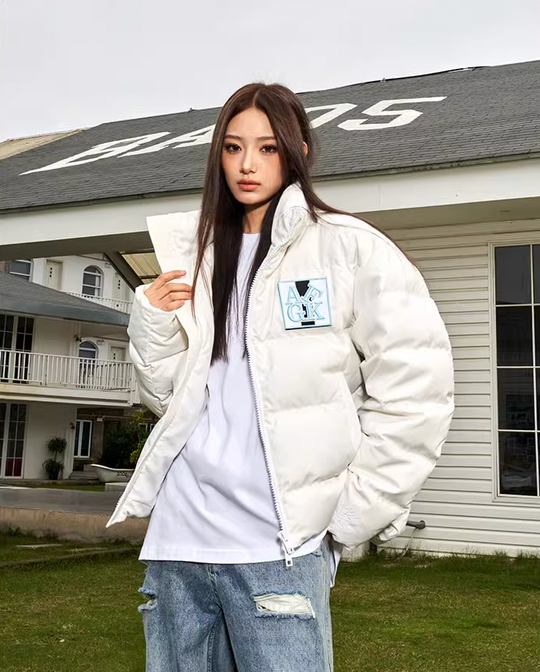 AFGK Embroidered Velcro Logo Puffer Jacket