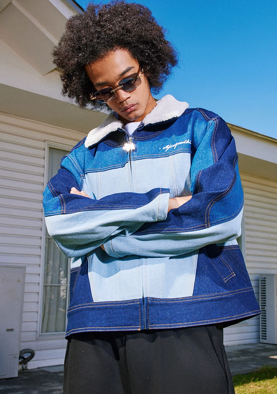 AFGK Patchwork Color Blocking Denim Jacket