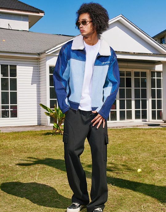 AFGK Patchwork Color Blocking Denim Jacket