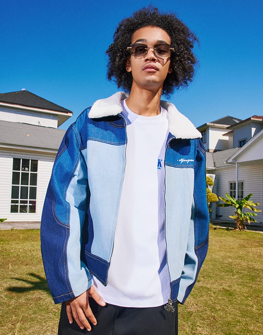 AFGK Patchwork Color Blocking Denim Jacket