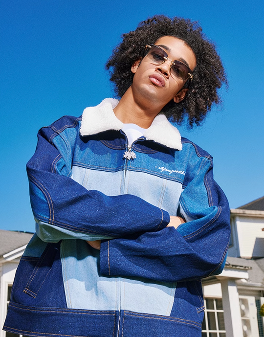 AFGK Patchwork Color Blocking Denim Jacket
