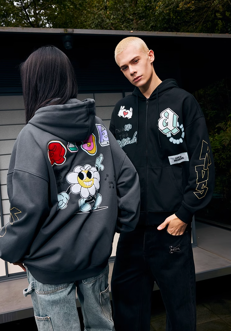 AFGK Graffiti Embroidery Zipper Hoodie