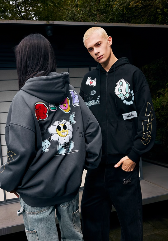 AFGK Graffiti Embroidery Zipper Hoodie