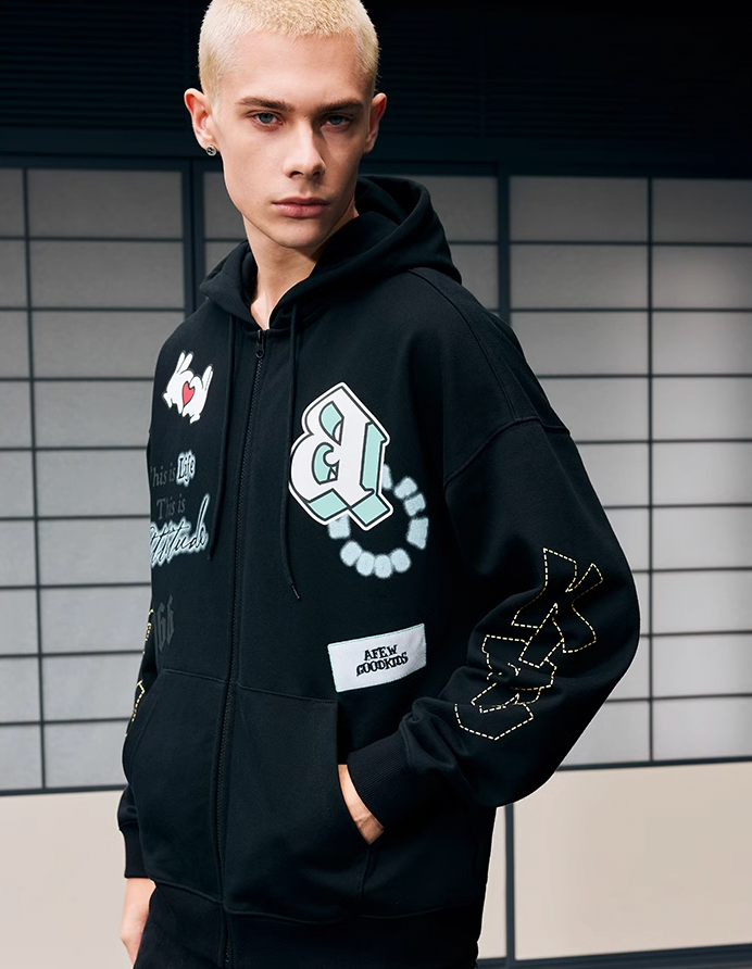 AFGK Graffiti Embroidery Zipper Hoodie