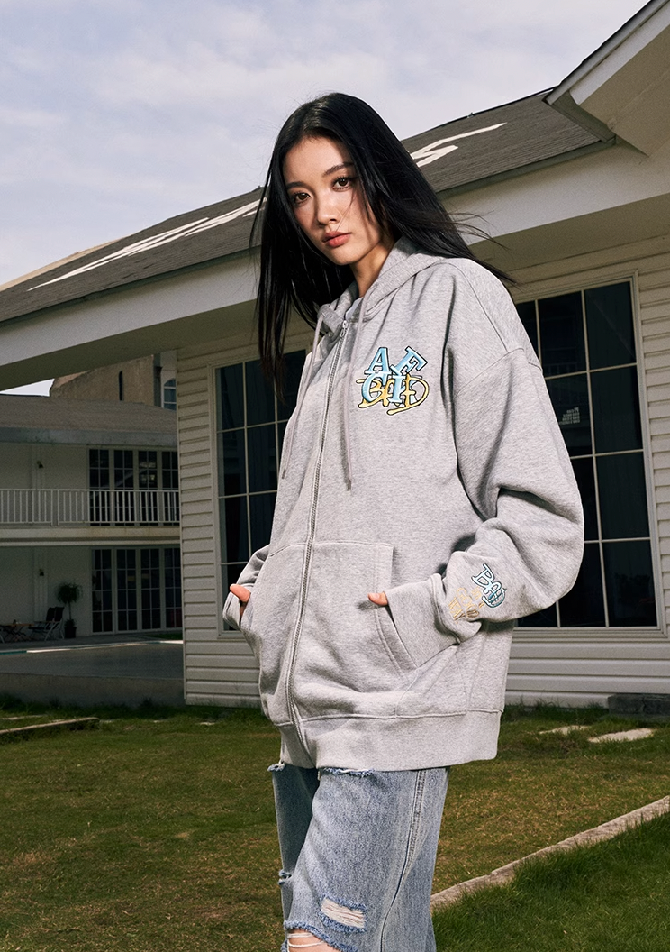 AFGK BAD Logo Embroidered Zipper Hoodie