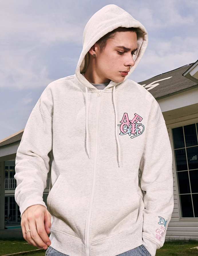 AFGK BAD Logo Embroidered Zipper Hoodie
