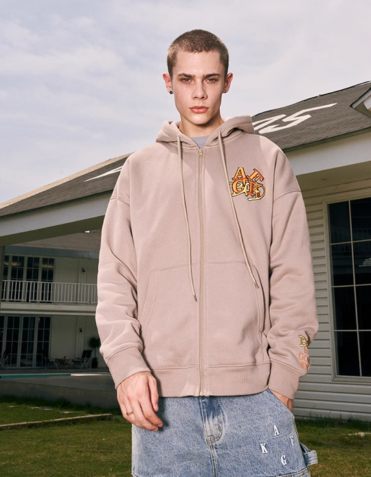 AFGK BAD Logo Embroidered Zipper Hoodie