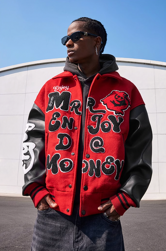 MEDM Red Rose Patchwork Varsity Jacket