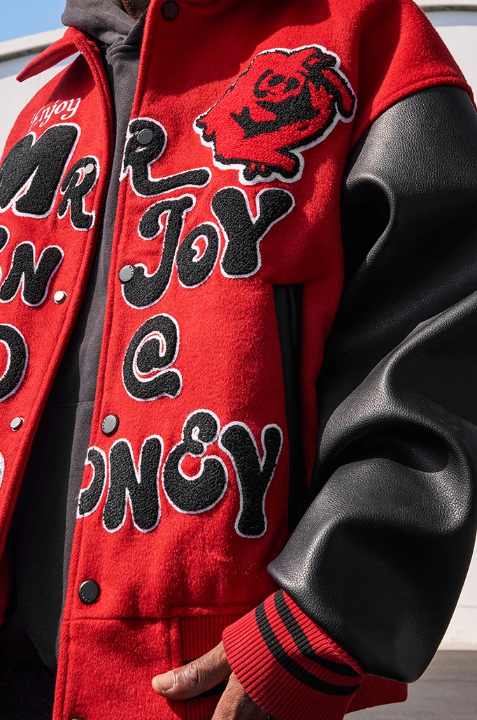 MEDM Red Rose Patchwork Varsity Jacket