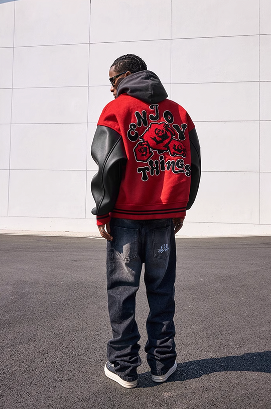 MEDM Red Rose Patchwork Varsity Jacket