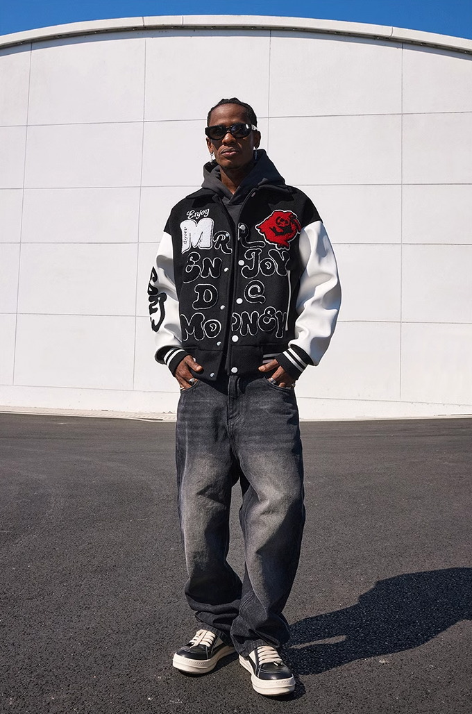 MEDM Red Rose Patchwork Varsity Jacket