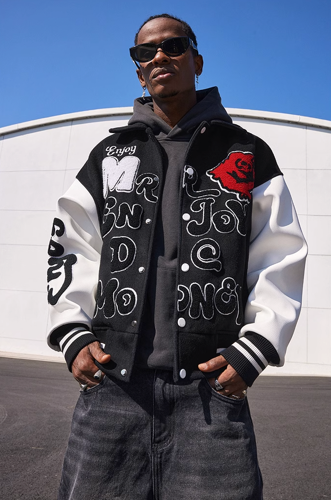 MEDM Red Rose Patchwork Varsity Jacket