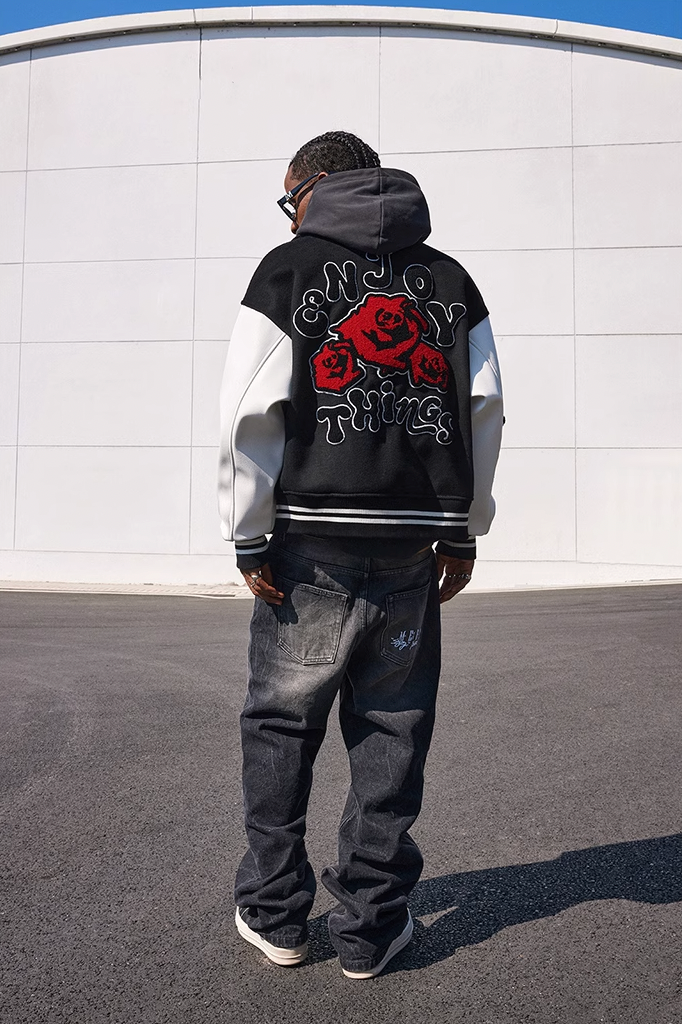 MEDM Red Rose Patchwork Varsity Jacket