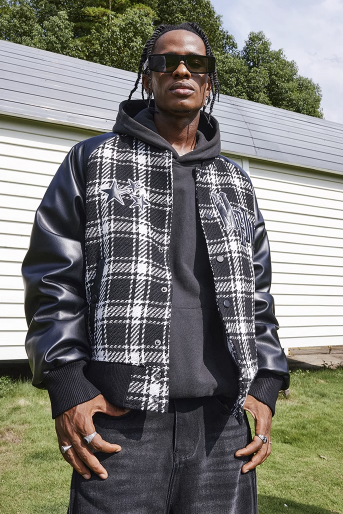 MEDM Logo Star Plaid Varsity Jacket