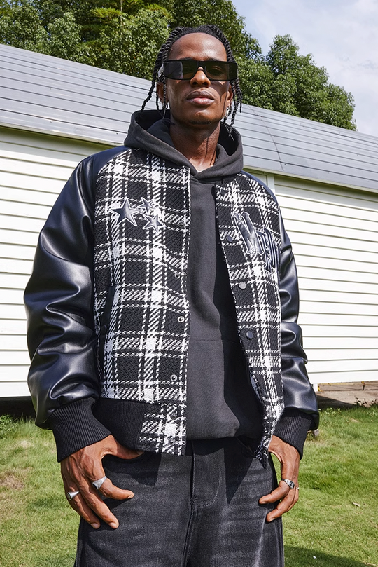 MEDM Logo Star Plaid Varsity Jacket