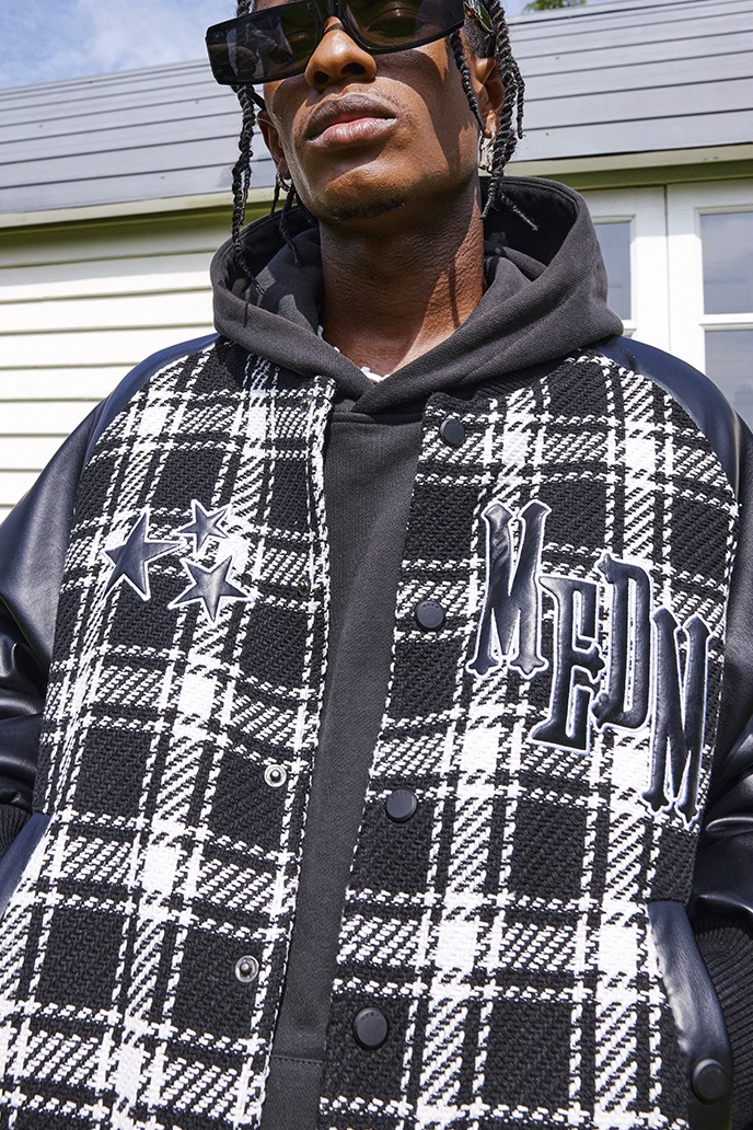 MEDM Logo Star Plaid Varsity Jacket
