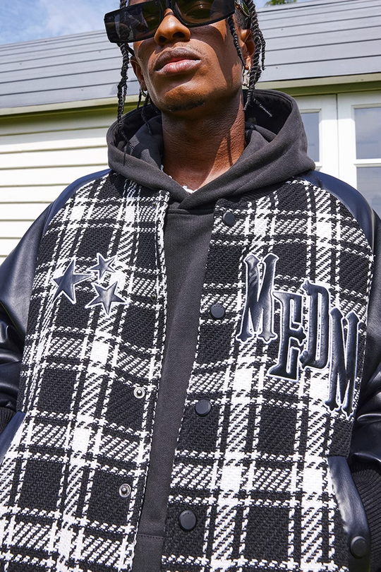 MEDM Logo Star Plaid Varsity Jacket