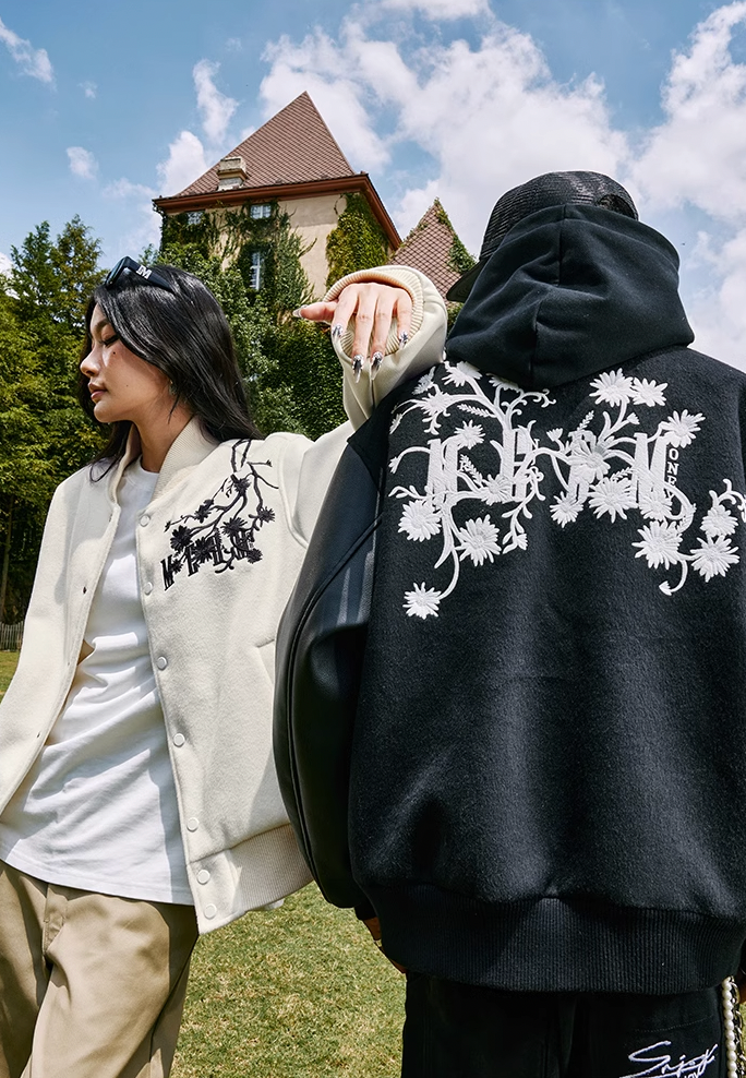 MEDM Daisy Embroidery Varsity Jacket