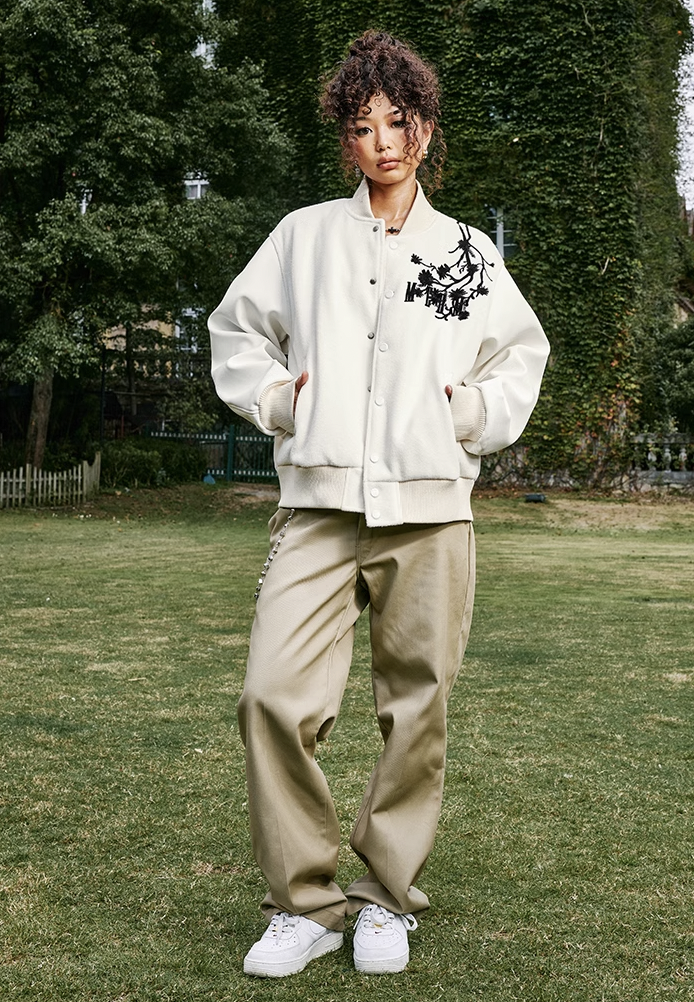 MEDM Daisy Embroidery Varsity Jacket