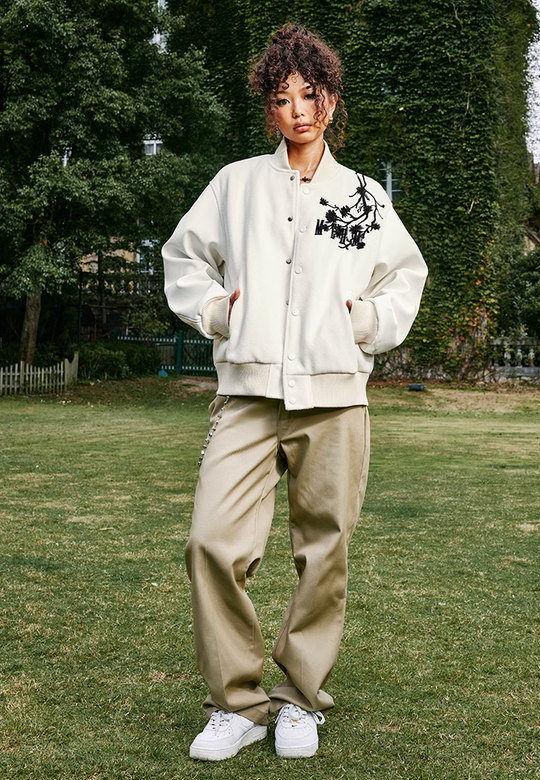MEDM Daisy Embroidery Varsity Jacket