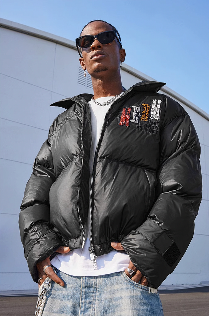 MEDM Multi Patchwork Leather Lapel Down Jacket