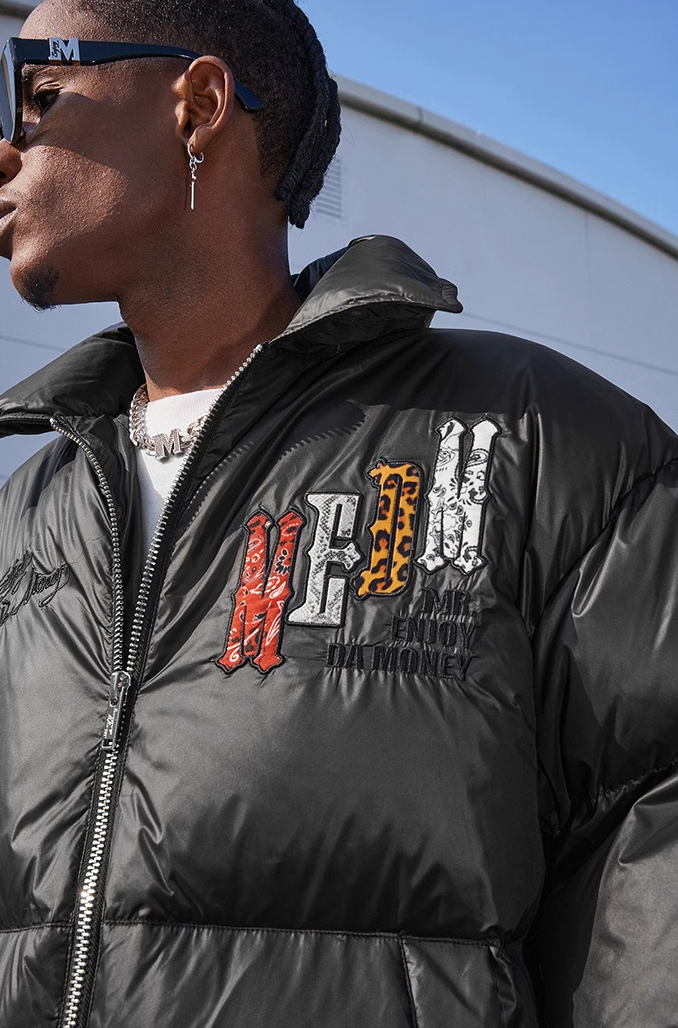 MEDM Multi Patchwork Leather Lapel Down Jacket