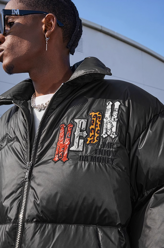 MEDM Multi Patchwork Leather Lapel Down Jacket