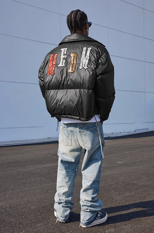 MEDM Multi Patchwork Leather Lapel Down Jacket