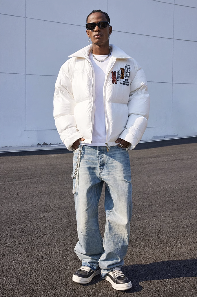 MEDM Multi Patchwork Leather Lapel Down Jacket