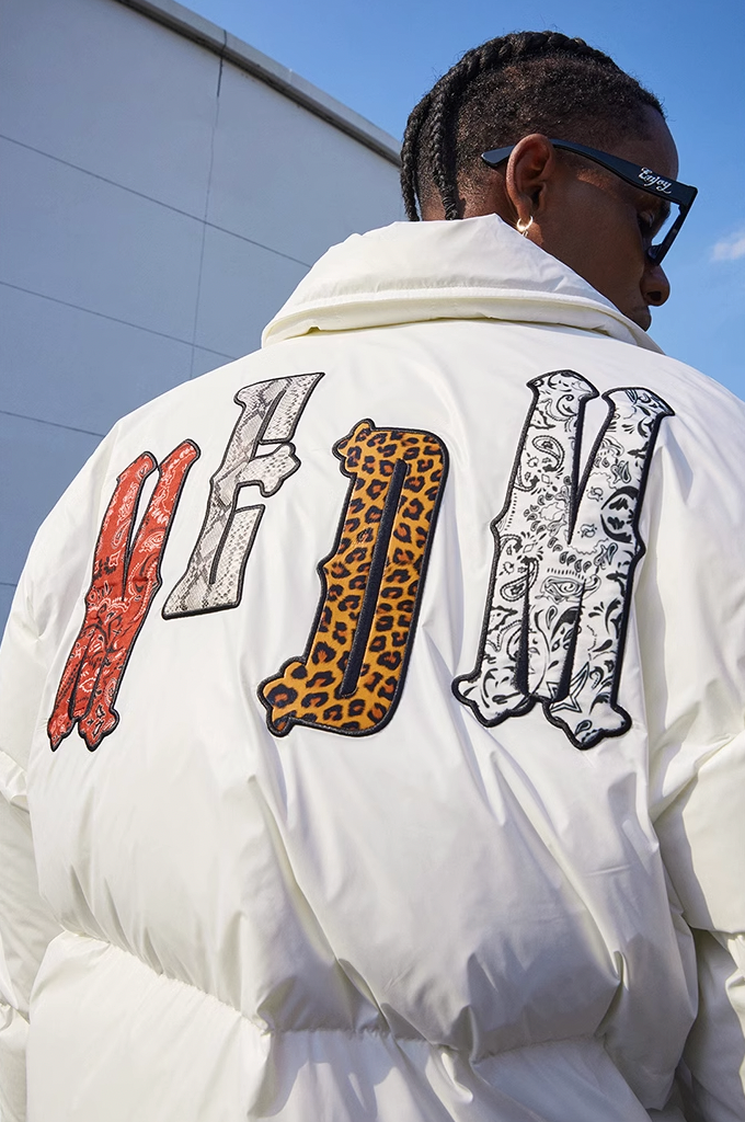 MEDM Multi Patchwork Leather Lapel Down Jacket