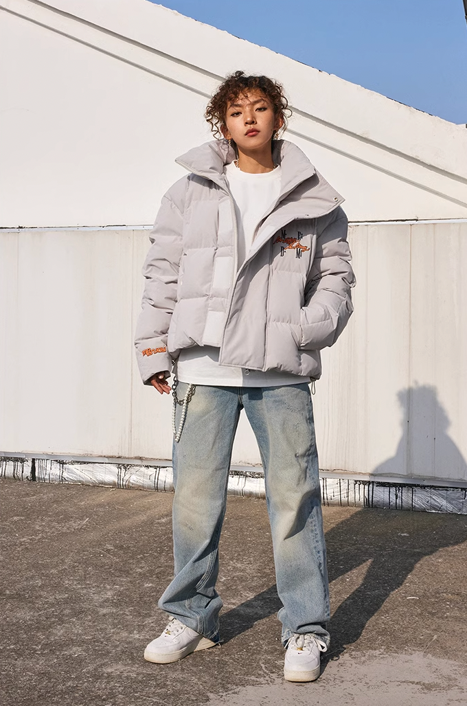 MEDM Standing Collar Embroidery Short Down Jacket