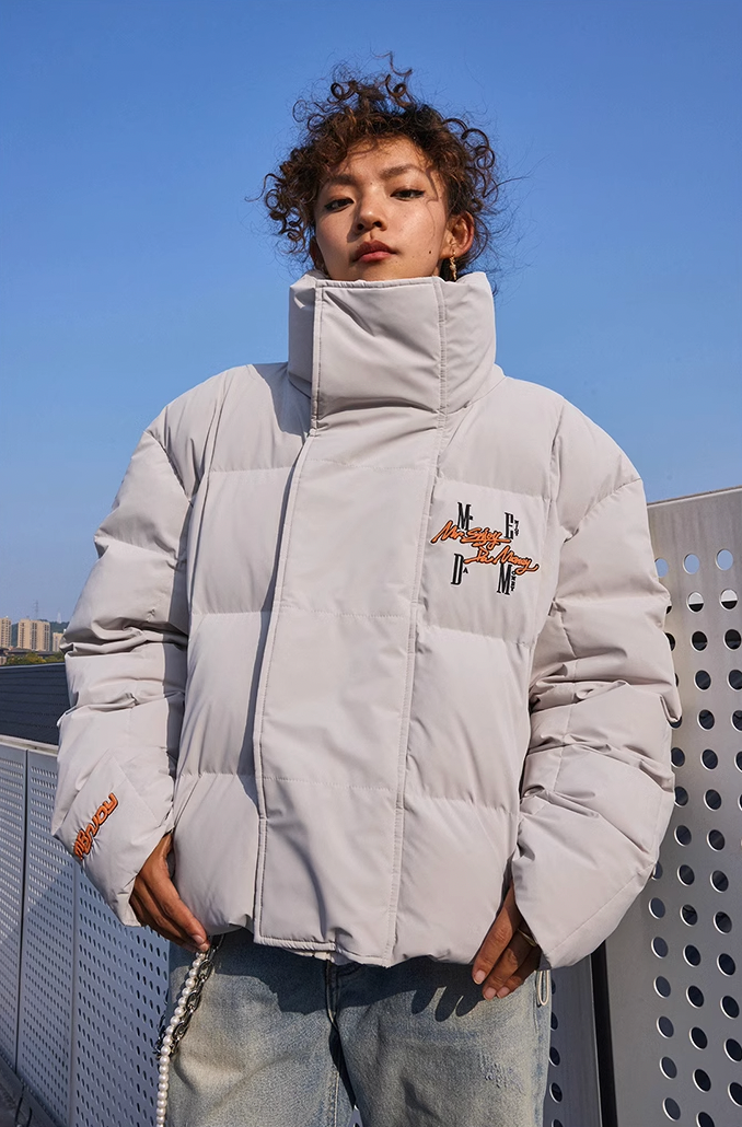 MEDM Standing Collar Embroidery Short Down Jacket