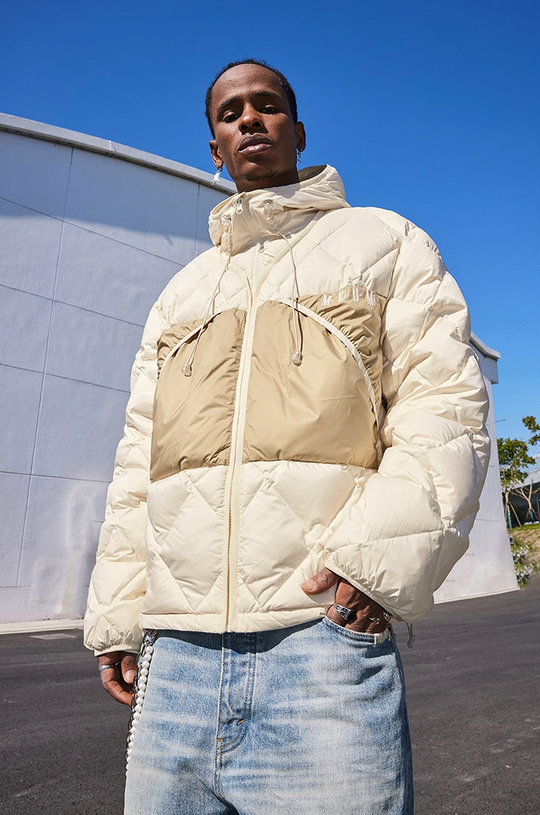 MEDM Patchwork Quilted Hooded Down Jacket