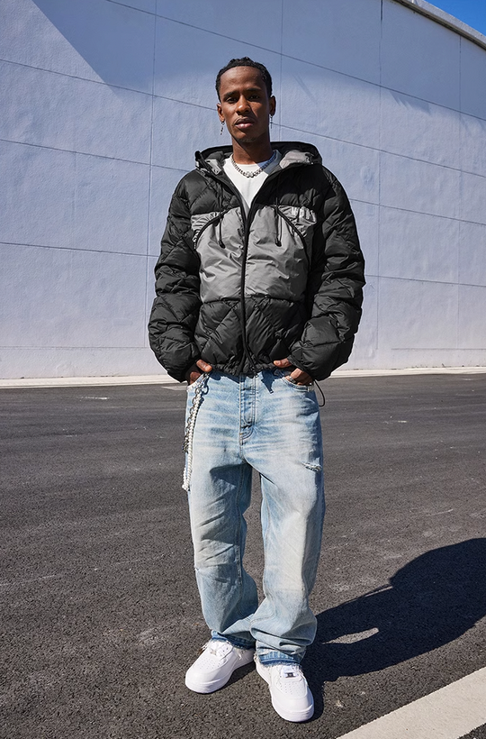 MEDM Patchwork Quilted Hooded Down Jacket