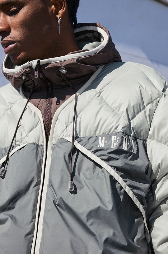 MEDM Patchwork Quilted Hooded Down Jacket