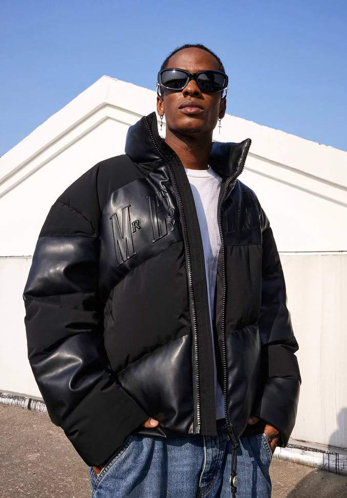 MEDM Embossed Logo Stand Up Collar Down Jacket