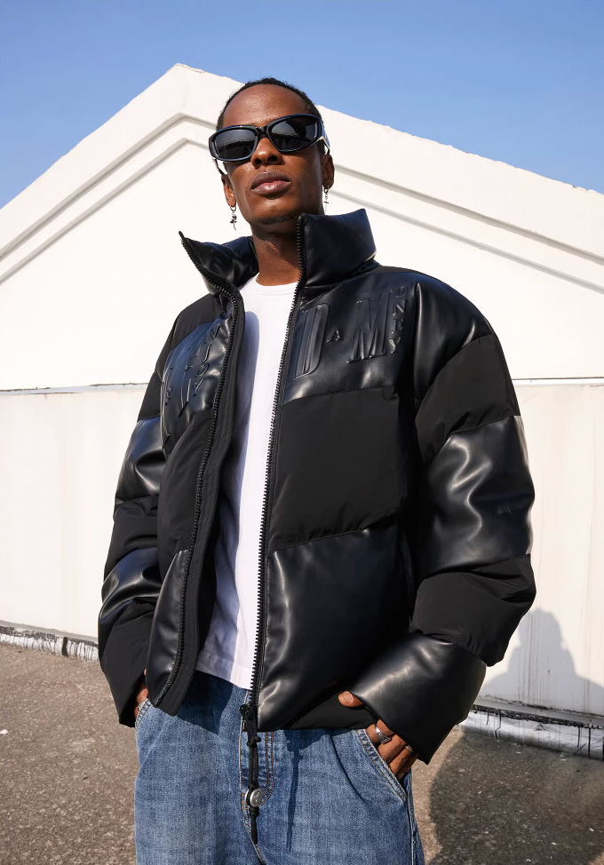 MEDM Embossed Logo Stand Up Collar Down Jacket