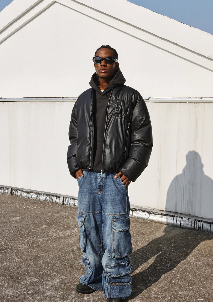 MEDM Embossed Leather Down Jacket MA1