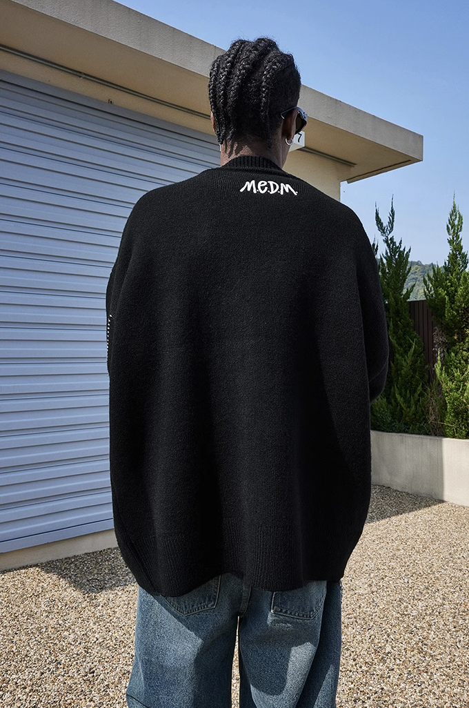 MEDM V Neck Embroidered Knit Cardigan