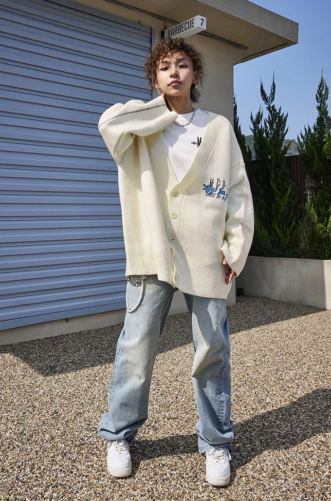 MEDM V Neck Embroidered Knit Cardigan