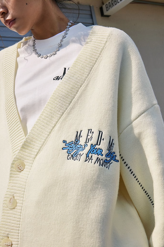 MEDM V Neck Embroidered Knit Cardigan