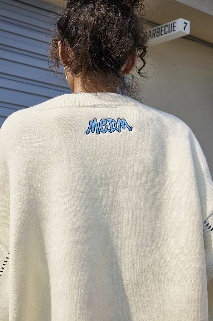 MEDM V Neck Embroidered Knit Cardigan
