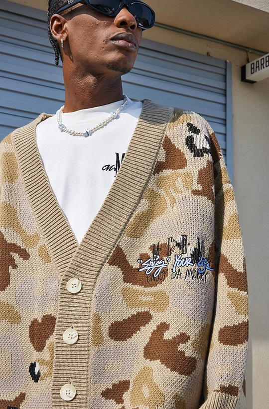 MEDM V Neck Embroidered Knit Cardigan