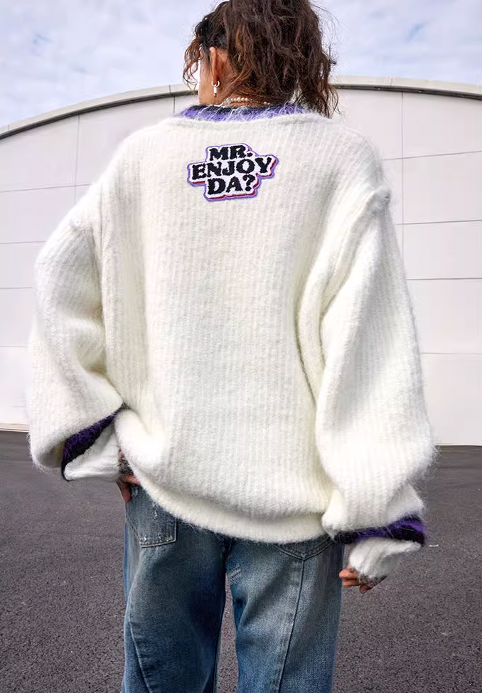 MEDM V Neck Logo Knit Sweater