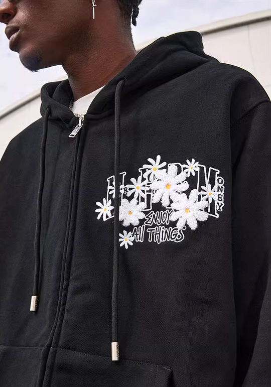 MEDM Small Flowers Embroidery Zipper Hoodie